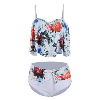 Women Floral Print High Waist Bathing Suits Two Pieces Bikini Set