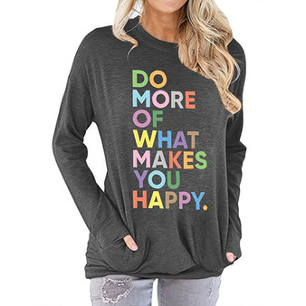 Women Colorful Letters Printed Sweatshirt Long Sleeve T-Shirt with Pockets