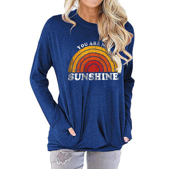 Women You Are My Sunshine Printed Sweatshirt Long Sleeve T-Shirt with Pockets