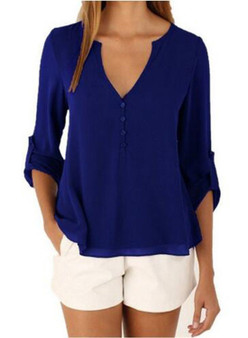 Women's V Neck Long Sleeve Solid Irregular Blouse