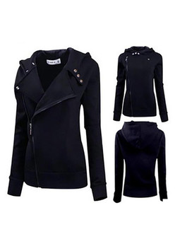 Women's Casual Solid Color Slim Fit Zip up Hoodie Jacket