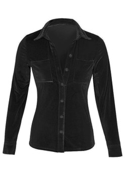 Velvet Long-sleeved Lapel Pocket Blouse Shirt