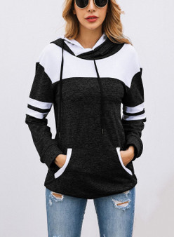 Women Fashion Stitching Pockets Long Sleeve Hooded Sweatshirt