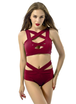 Women's Solid Color Criss Cross Bandage Bikini Set