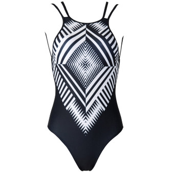 Women's High Neck Geometric Backless One Piece Halter Swimsuit