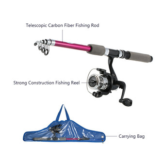 Children's Kids' Fishing Tackle Kit Portable Rod Reel Set with 1.8m Retractable Fishing Bag