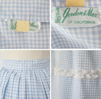 Vintage 50s 60s Light Blue Gingham Matching Top & Skirt Dress Set S