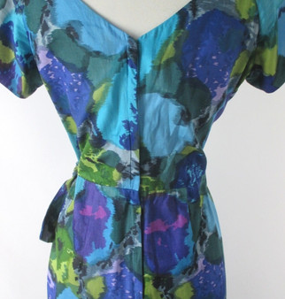 Vintage 60s Watercolor Hawaiian Sarong Dress L