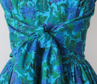 Vintage 50's Blue Purple Floral Fit & Flare Bubble Hem Party Dress S