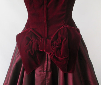 Vintage 80's / 50's Style Red Velvet Taffeta Full Skirt Party Dress L