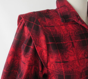 Vintage 80's 50's Style Full Skirt Red Plaid Flannel Dress S