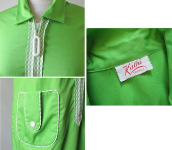 Vintage 60's Bright Green MOD Shift Dress L