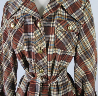 Vintage 60's Plaid Corduroy Princess Coat Jacket S