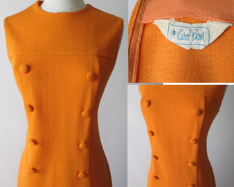 Vintage 60's MOD A Line Orange Dress L