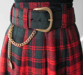 Vintage Tartan Plaid Skirt Gold Chain Belt L