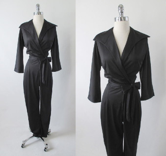 Vintage 60's Black Bombshell Jumpsuit Catsuit M