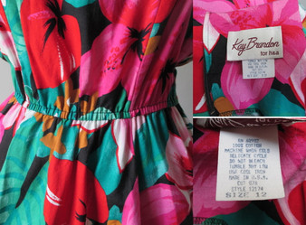 • Vintage 80's / 50's Inspired Tropical Flowers Full Skirt Day Dress
