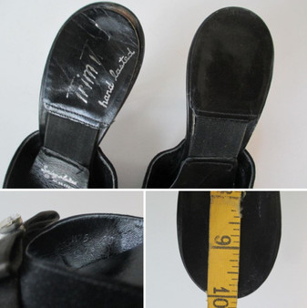 Vintage 50's Black Suede Satin Bow Springolator Heels Shoes 7.5 / 8