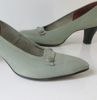 Vintage 60s Mint Green Loafer Stacked Heels Shoes 7 - 7.5