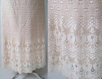 Vintage 60's Off White Crochet Lace Dress Velvet Trim Maxi Dress S