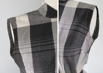 Vintage 50's Black White Grey Plaid Blouse Skirt Set S