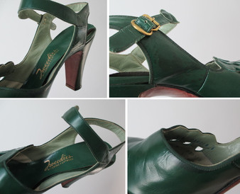 Vintage 40's Kelly Green Peep Toe Heels Shoes 8.5