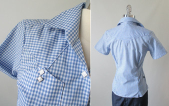 Blue White Gingham Authentic 50's Style Rockmount Western Top Shirt Blouse S