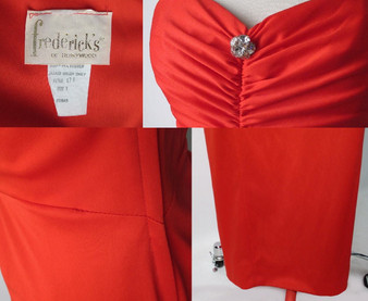 • Vintage 70's Red Fredericks Hollywood Bombshell Evening Party Dress Gown S