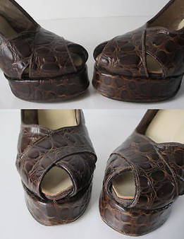 • Vintage 40's Exotic Skin Alligator Platform Slingback Heels Shoe WWII  7.5