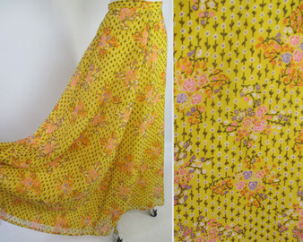 Vintage 70's  Carmen Miranda Maxi Skirt Matching Cropped Ruffled Tie Top