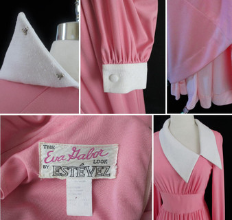 Vintage 70's Estevez Eva Gabor Pink Maxi Cocktail Dress Evening Gown L