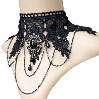 Womens Sexy Gothic Choker Crystal Black Lace Neck Necklace Vintage Victorian Steampunk