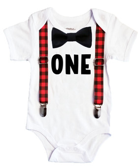 Lumberjack First Birthday Party Outfit Buffalo Plaid One