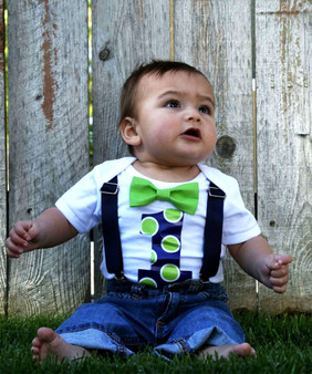 Baby Boy Blue and Grey First Birthday Outfit Shirt Polka Dots Bow Tie