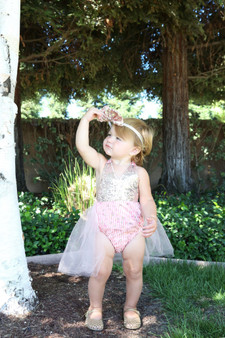 Baby Girl Floral Tutu Romper with Sequins Pink and Gold