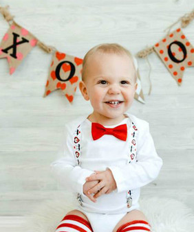 Valentines Day Outfit Baby Boy Heart and Mustache Suspenders Set