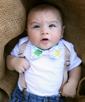 Easter Outfit Baby Boy with Tan Suspenders and Argyle Bow Tie