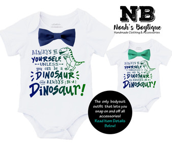 Baby Boy Dinosaur Outfit with Blue or Green Bow Tie Birthday Outfit Gift