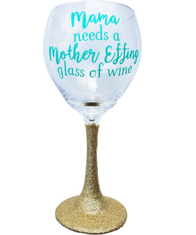Glass for Moms Gift Funny with Glitter Stem
