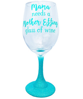 Funny Mom Glass Gift with Saying Quote and Glitter