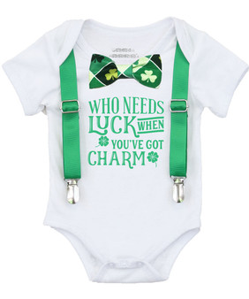 Baby Boy St. Patricks Day Outfit Lucky Charm Shamrock Bow Tie