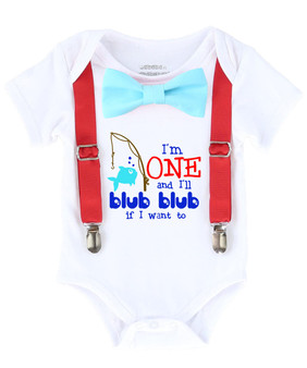 Fishing Fish Under the Sea First Birthday Shirt Outfit Boy Suspenders Bow Tie