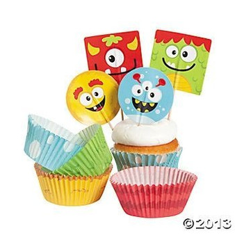 Bakery Supplies - Silly Monster Cupcake Picks and Baking Cups (1-Pack of 100)