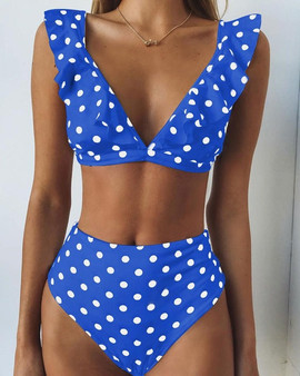 High Waist Push Up  Ruffle Polka Dot bikini set