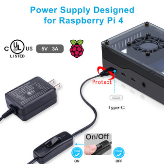 Smraza Raspberry Pi 4 Case, Acrylic Case for Raspberry Pi 4B with Cooling Fan 35mm, 4pcs Heatsinks, 5V 3A Power Supply for Raspberry Pi 4 Model B, RPI 4 8GB/4GB/2GB(RPI Board Not Included)-SW50