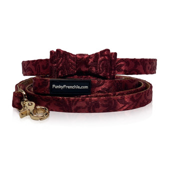 French Bulldog Bowtie Dog Collar Lucky In Love Collection Silk Red