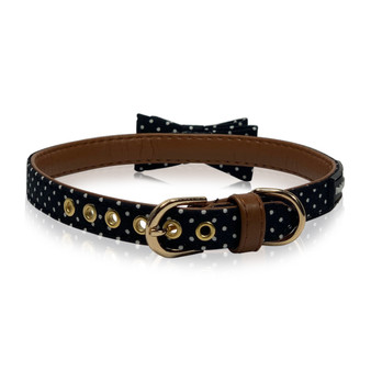 French Bulldog Feelin Myself Collection Black & White Polkadot Bowtie Dog Collar