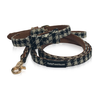 Black and White Plaid Pattern French Bulldog Bowtie Dog Collar