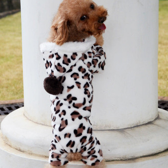 Adorable Leopard Print Fleece Dog Jumpsuit w/Hood