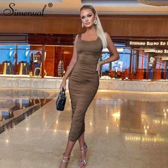 Ruched Solid Sexy Bodycon Party Dresses